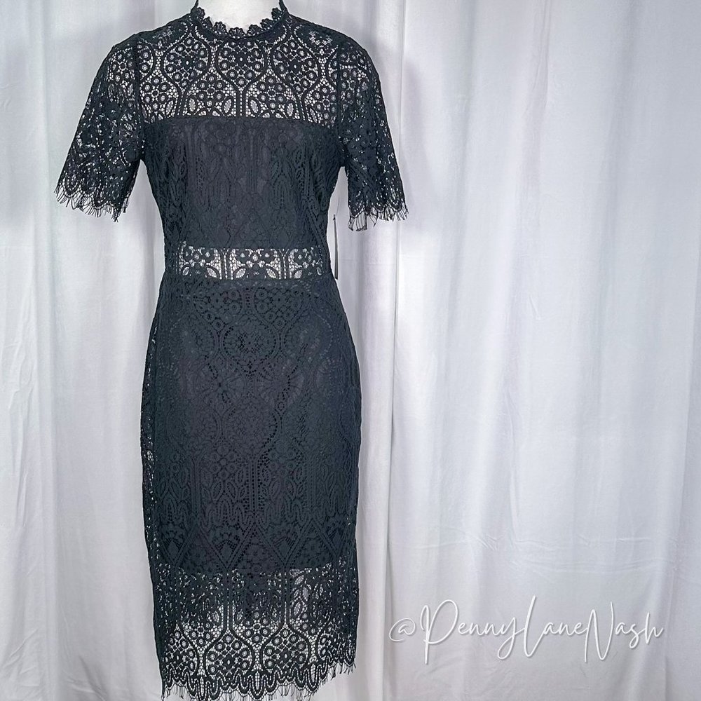 NWT Lulu's Remarkable Black Sheer Lace Short Sleeve Midi Dress - Picture 2 of 15